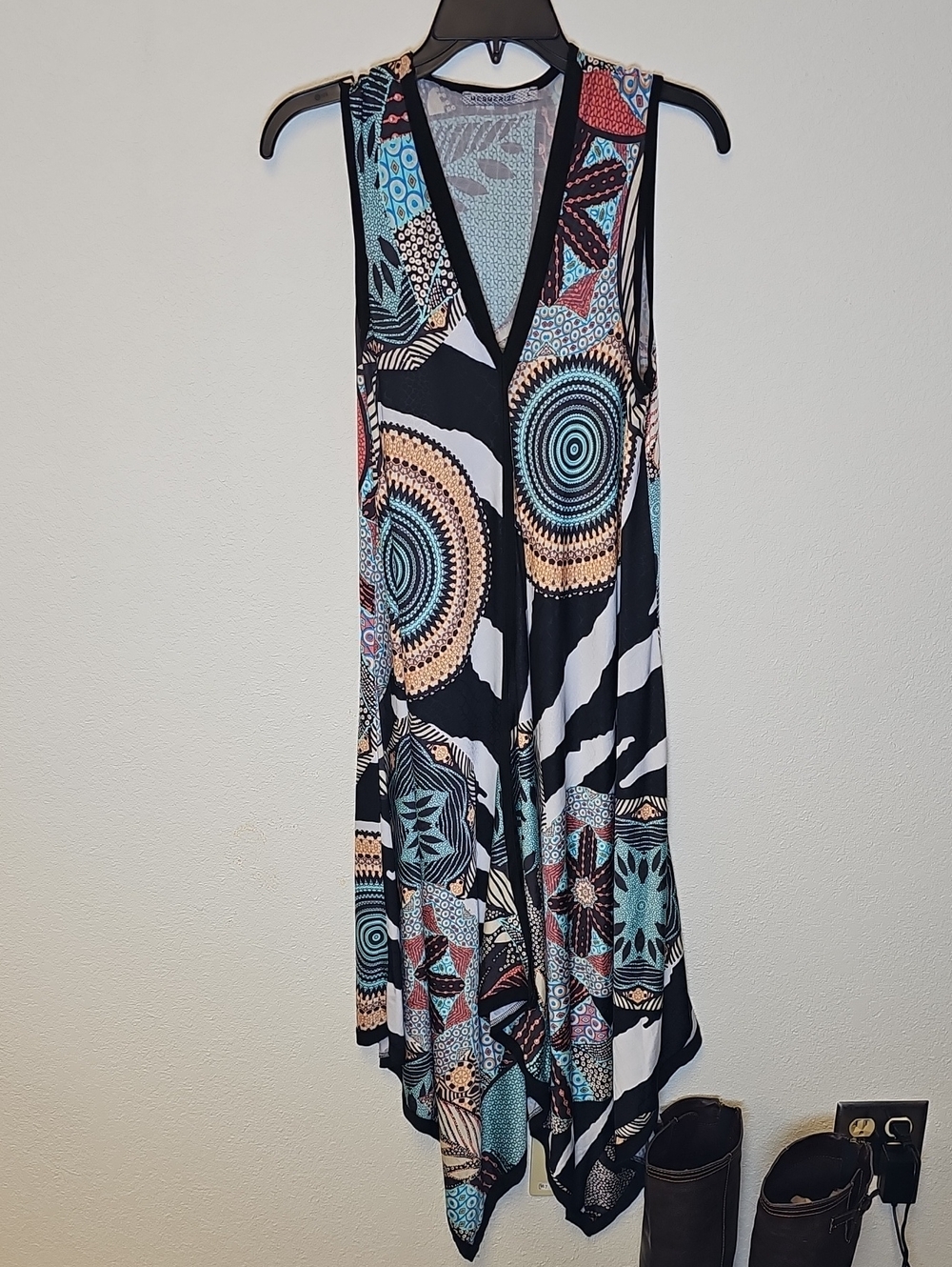 NWOT Mesmerize Asymmetrical Sleeveless V-Neck Dress in Black & Teal Large